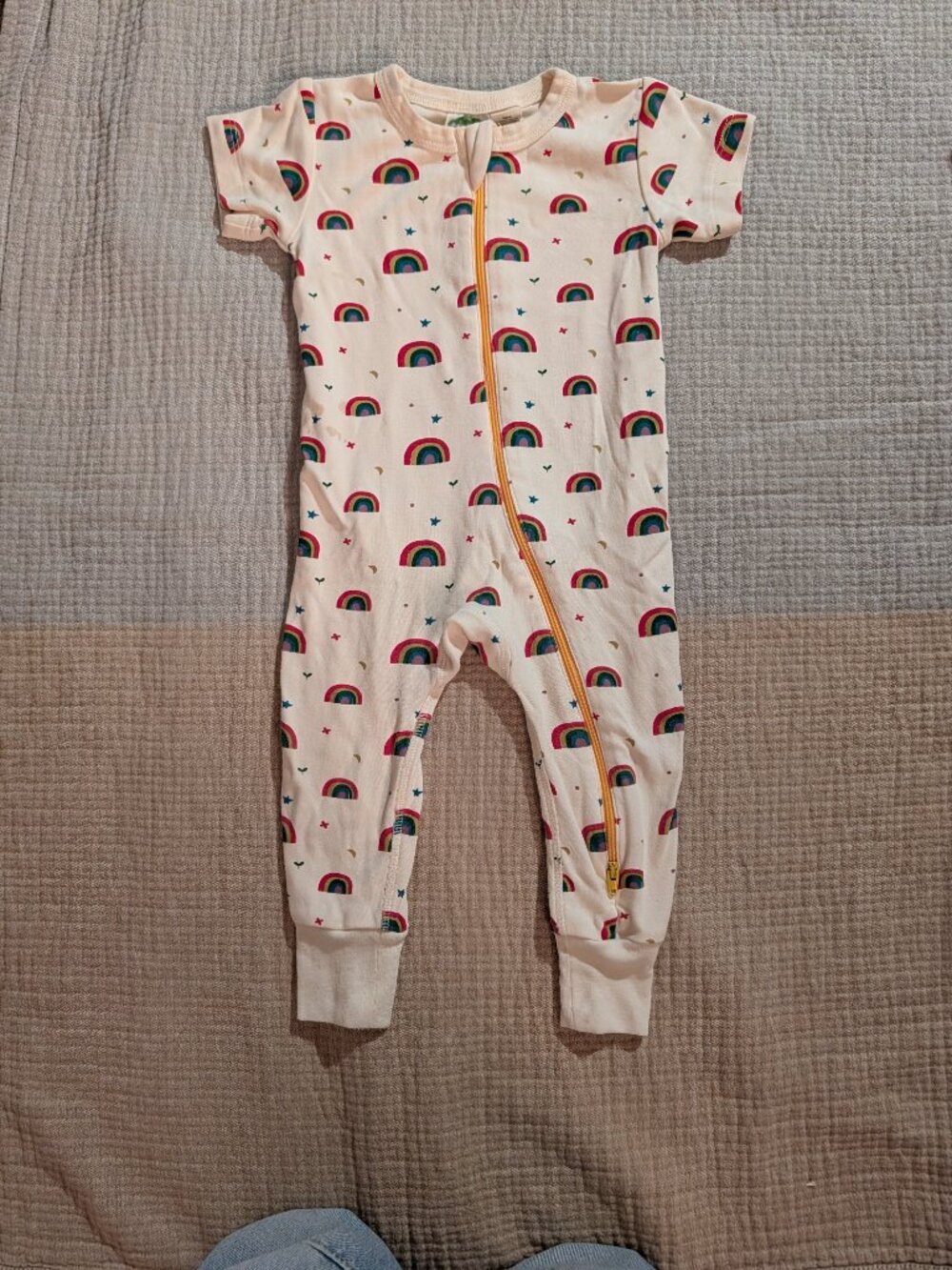 Parade Organic Short Sleeve '2-Way' Zip Romper - Rainbow - 6-12 Months